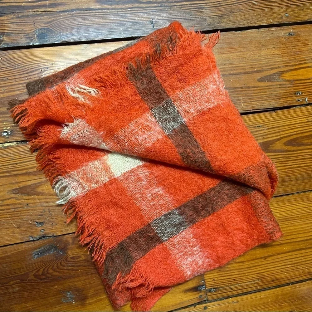 Vintage 1950's Hudson's Bay Mohair Red Plaid Throw Blanket Made in Scotland Cozy